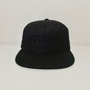 RVCA Logo V Pattern Adjustable Snapback Flat Brim Black on Black Hat Cap 7 5/8
